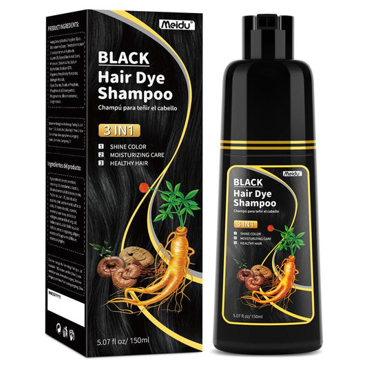 3 in 1 Black Hair Dye Shampoo - Herbal Ingredients Can cover gray hairs, Contains Ginseng Extract, Natural Haircoloring